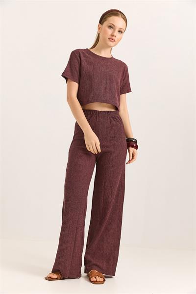 Bürümcük Kumaş İkili Crop Takım  Bordo
