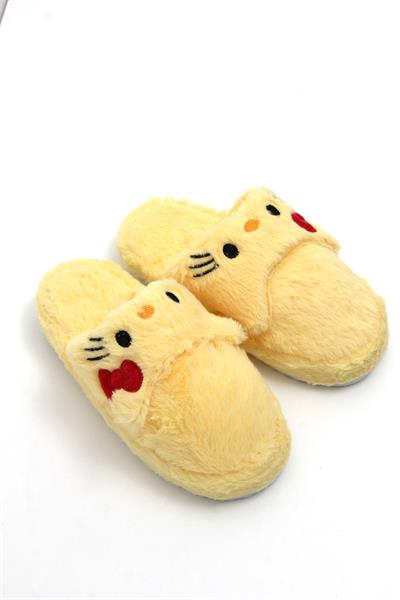 Önü Kapalı Peluş Model Kurdela Detaylı Terlik Sarı