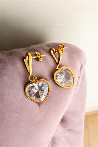 Altın Rengi Taşlı Sarkıt Küpe Gold