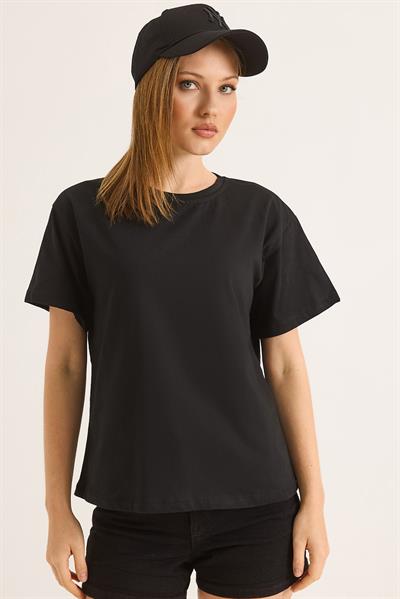 Bisiklet Yaka Kısa Kollu Fit Tshirt Siyah