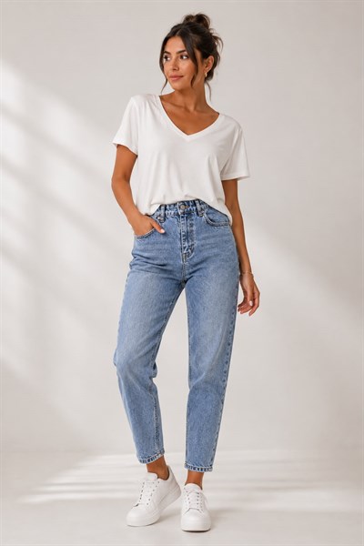 Kadın Slim Fit Yüksek Bel Jean Mavi