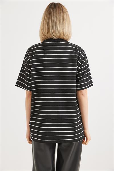 Çizgili İki İp Bayan Tshirt Siyah