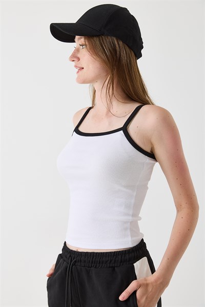 Kadın Askılı Kaşkorse Crop Bluz Beyaz