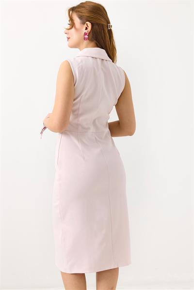 Kruvaze Yaka Wrap Blazer Midi Boy Elbise Pudra