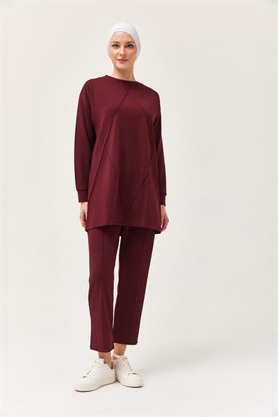 Kadın Çapraz Çizgili İkili Takım Bordo
