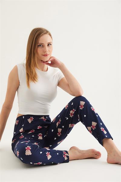  Beli Lastikli Kadın Pijama Altı Lacivert