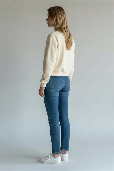 Kadın Uzun Kollu Bisiklet Yaka Krem Sweat