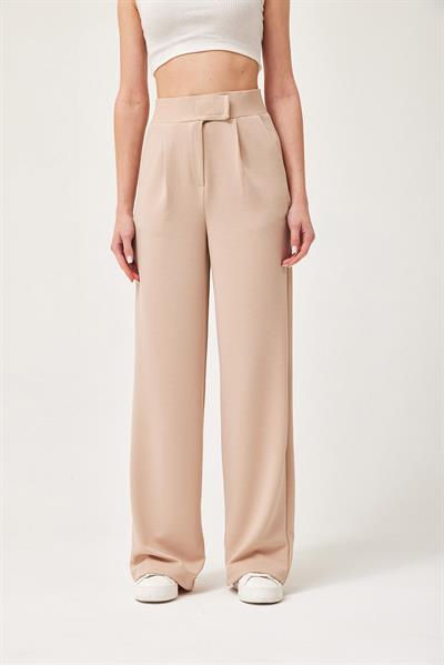 Beli Cırtlı Rahat Palazzo Pantolon Bej