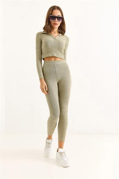 Kadın Polo Yaka İkili Fitilli Takım Açık Yeşil