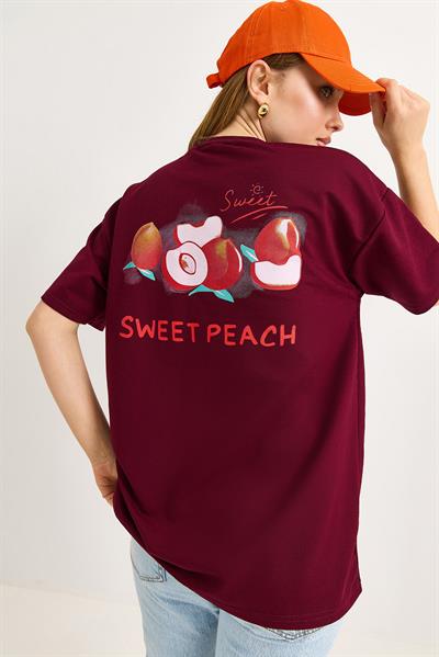 Sweet Peach Baskılı Bordo Tshirt