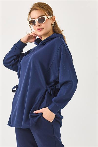 Kadın Yanları Bağlamalı Oversize Modal Tunik Lacivert