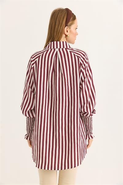 Manşet Detaylı Oversize Şık Gömlek Bordo
