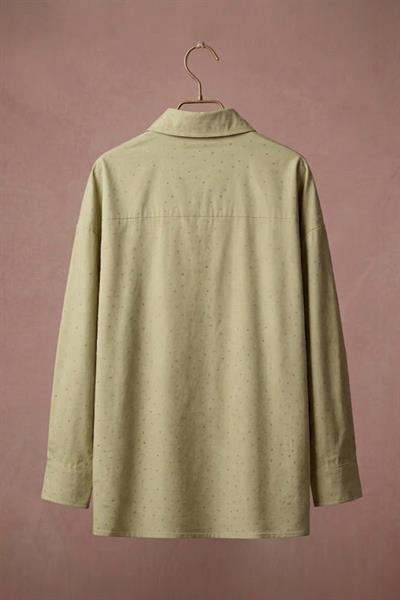 Kadın Taş Detaylı Oversize Şık Gömlek Yeşil
