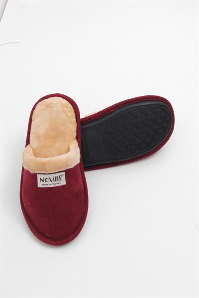 İçi Yünlü Önü Kapalı Ev Terliği Bordo