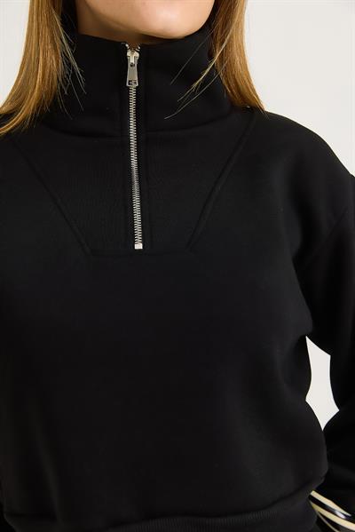 Kadın Yarım Fermuar Dik Yaka Kadın Sweat Siyah