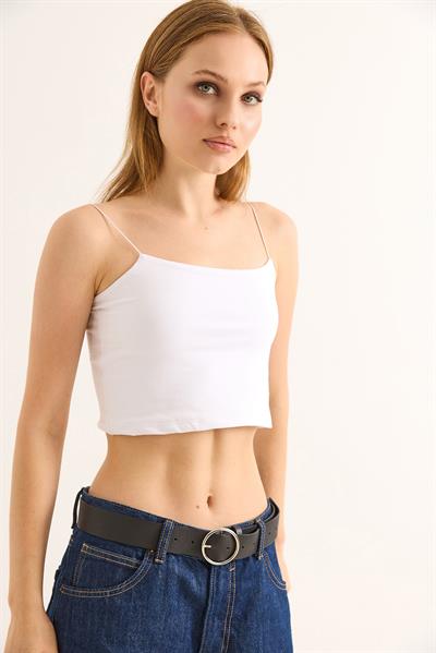 İp Askılı Crop Bluz Beyaz