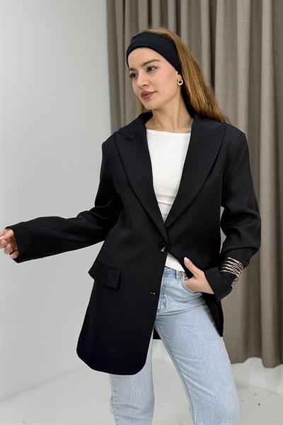 Kadın Oversize Kumaş Blazer Ceket Siyah