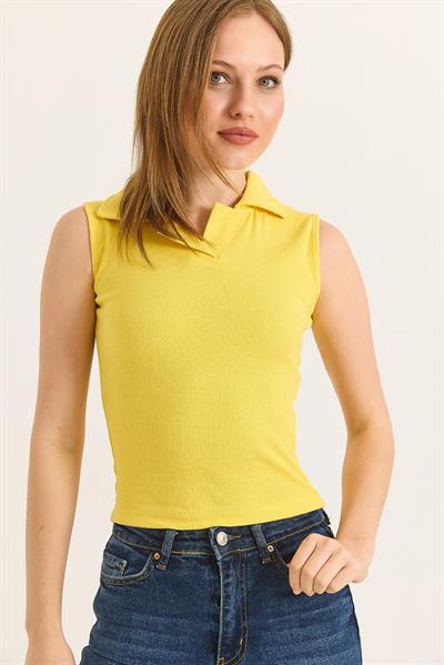 Gömlek Yaka  Sıfır Kol Kaşkorse Bluz Sarı