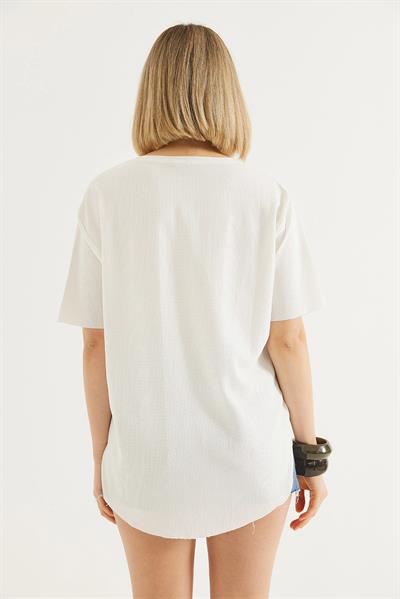 Bisiklet Yaka  Kısa Kol Basic Tshirt Beyaz