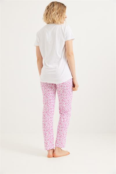 Baskılı Kısa Kol Pijama Takım Beyaz