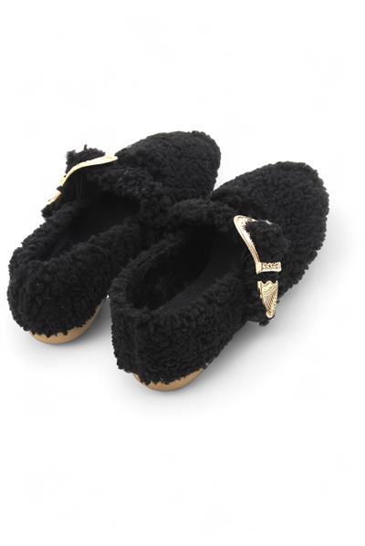 Kadın Peluş Tokalı Siyah Ev Ayakkabısı