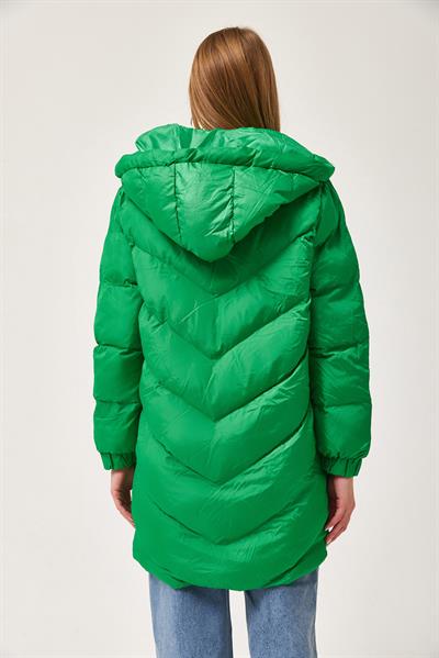 Kapüşonlu Oversize Şişme Mont Yeşil