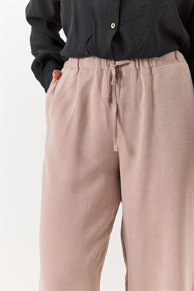 Kadın Beli Lastikli Rahat Kesim Salaş Pantolon Vizon