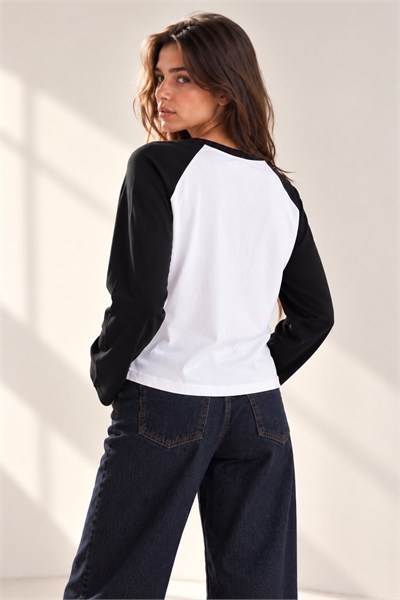 Kadın Bisiklet Yaka Reglan Sweatshirt Siyah