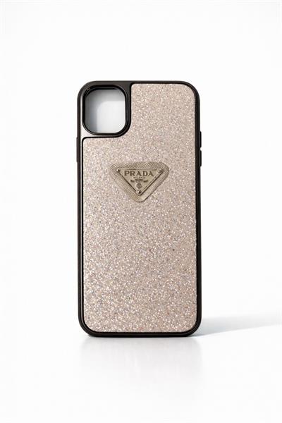 İphone 12 Uyumlu Parlak Taşlı Premium Kılıf Bej