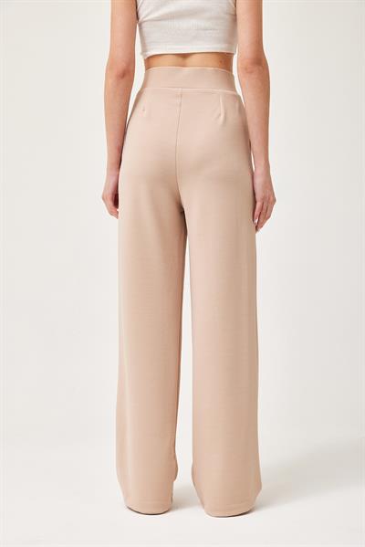 Beli Cırtlı Rahat Palazzo Pantolon Bej