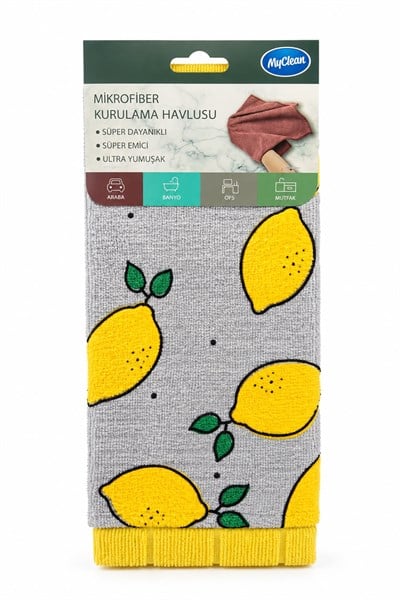 Limon Desenli Mikrofiber Kurulama Bezi Sarı