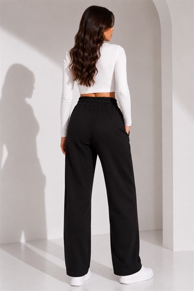 Kadın Beli Lastikli Çimalı Pantolon Siyah