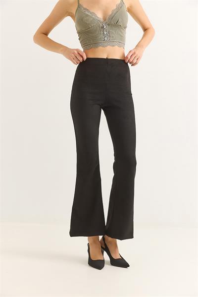 Kadın Süet İspanyol Paça Şık Pantalon Siyah
