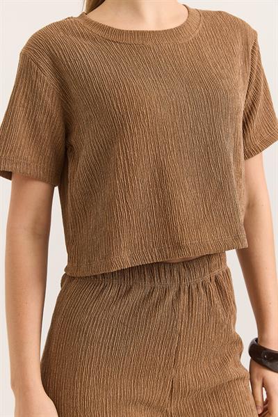 Bürümcük Kumaş İkili Crop Takım Taba