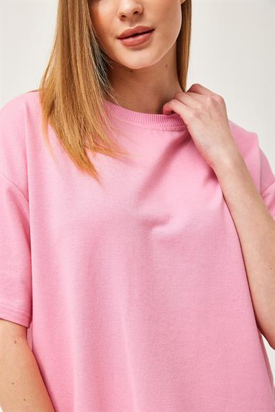 Basic Bisiklet Yaka Tshirt Pembe