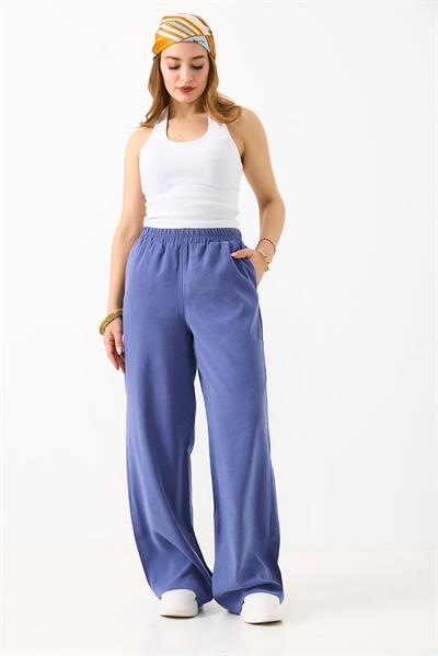 Kadın Bol Kesim Tensel Kumaş Beli Lastikli Petrol Mavisi