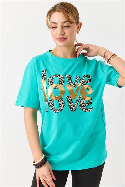 Kadın Bisiklet Yaka Kısa Kol Basic Tshirt Yeşil