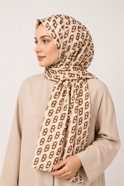 Kadın Monogram Desenli Fresh Şal Taba