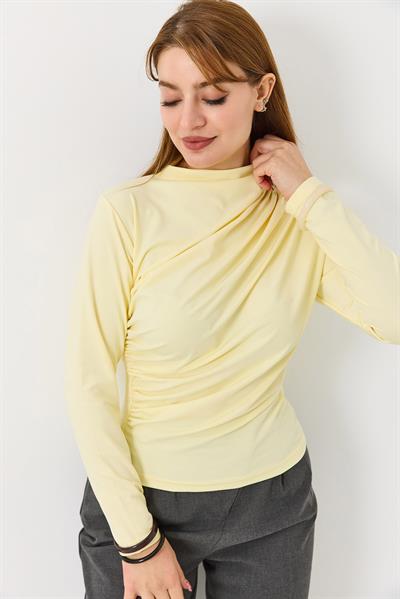 Kadın Yanları Büzgülü Bluz Sarı