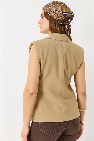 Kadın  Oversize Kruvaze Sıfır Kol Yelek Vizon