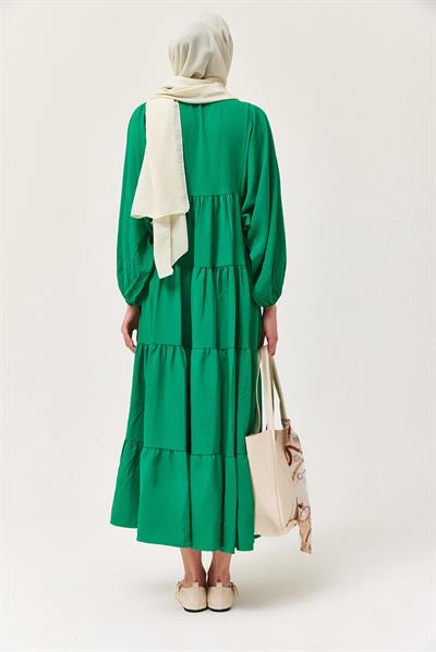 Yakası İpli Kat Model Elbise Yeşil