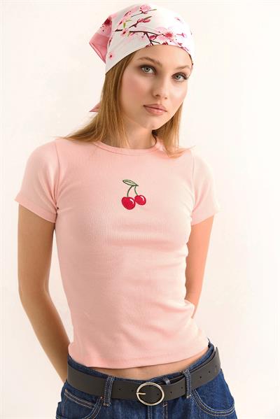 Bisiklet Yaka Kaşkorse Bluz Pembe