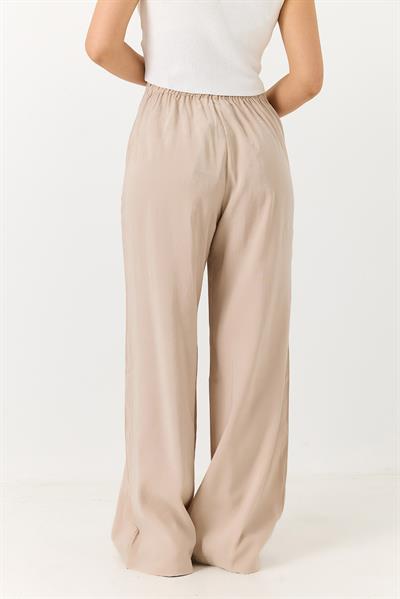 Kadın Beli Lastikli Yandan Fermuarlı Salaş Kesim Mevsimlik Pantolon Vizon