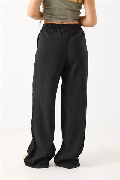Kadın Bol Kesim Tensel Kumaş Beli Lastikli Siyah