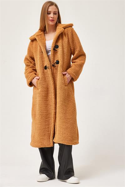 Kuşaklı Uzun Peluş Kaban Taba