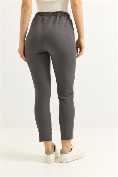 Beli Lastikli Kısa Paça Double Krep Pantolon Füme
