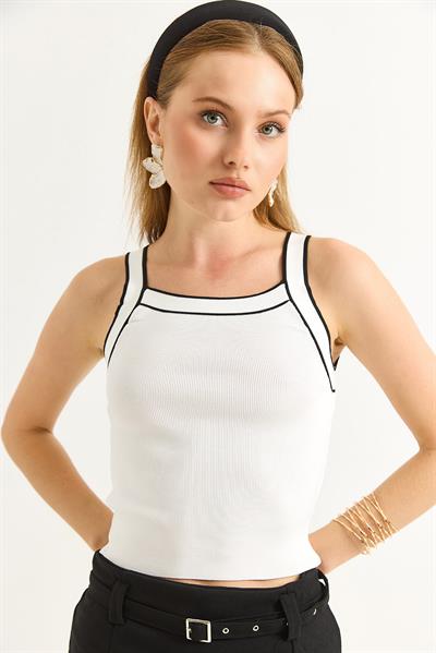 Halter Yaka Triko Bluz Beyaz