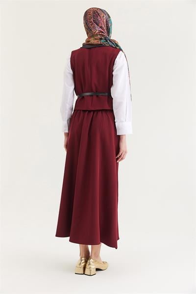 Kemer Detaylı Etekli İkili Takım Bordo