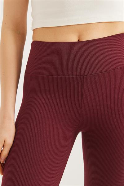 Yüksek Bel Fitilli Toparlayıcı Tayt Bordo