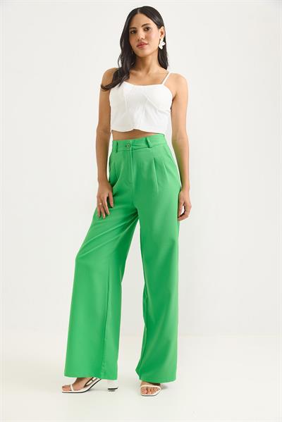 Yüksek Bel Bol Paça Pantalon Yeşil